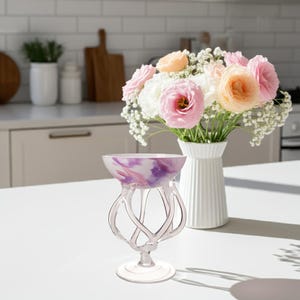 Mouth Blown Glass Decorative Bowl Vase Height 22cm/ 18cm/ 14cm White Pink Purple Design Gift Idea
