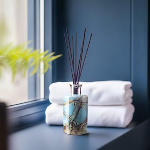 15cm Reed Diffuser Mouth Blown Glass Cylinder Blue & Multicoloured Design
