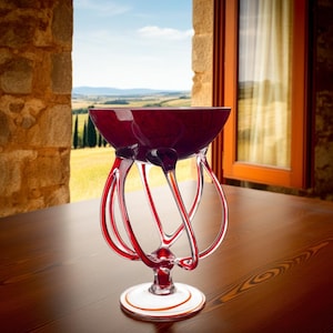 Mouth Blown Glass Decorative Bowl Vase Height 18cm/ 14cm Red Marble Ruby Anniversary Gift Idea