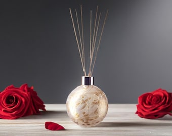 Mouth Blown Glass Sphere Reed Diffuser: Champagne White Colour Wedding Gift Anniversary