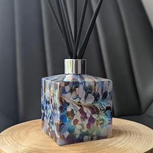 Reed Diffuser Mouth Blown Glass Square White Brown Blue Red Design