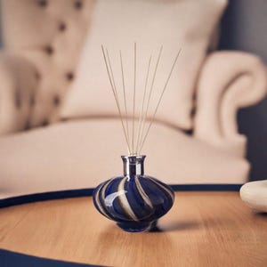 Reed Diffuser Mouthblown Glass Oval Cream Blue Effect