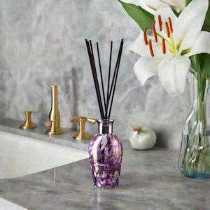 Reed Diffuser Mouth Blown Glass Violet Purple White Dome Design