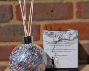 Reed Diffuser Mouth Blown Glass Sphere Multicoloured White Clear