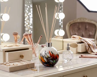 Mouth Blown Glass Sphere Reed Diffuser: Multicoloured Abstract Design Home Decor