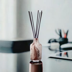Reed Diffuser Mouth Blown Glass Open Cylinder Apothecary Design in Cream Brown Grey