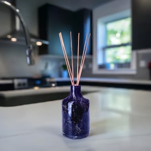 Reed Diffuser Mouth Blown Glass Open Cylinder Apothecary Design in Black Marble