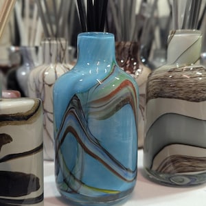 Reed Diffuser Mouth Blown Glass Open Cylinder Apothecary Design in Turquoise Blue