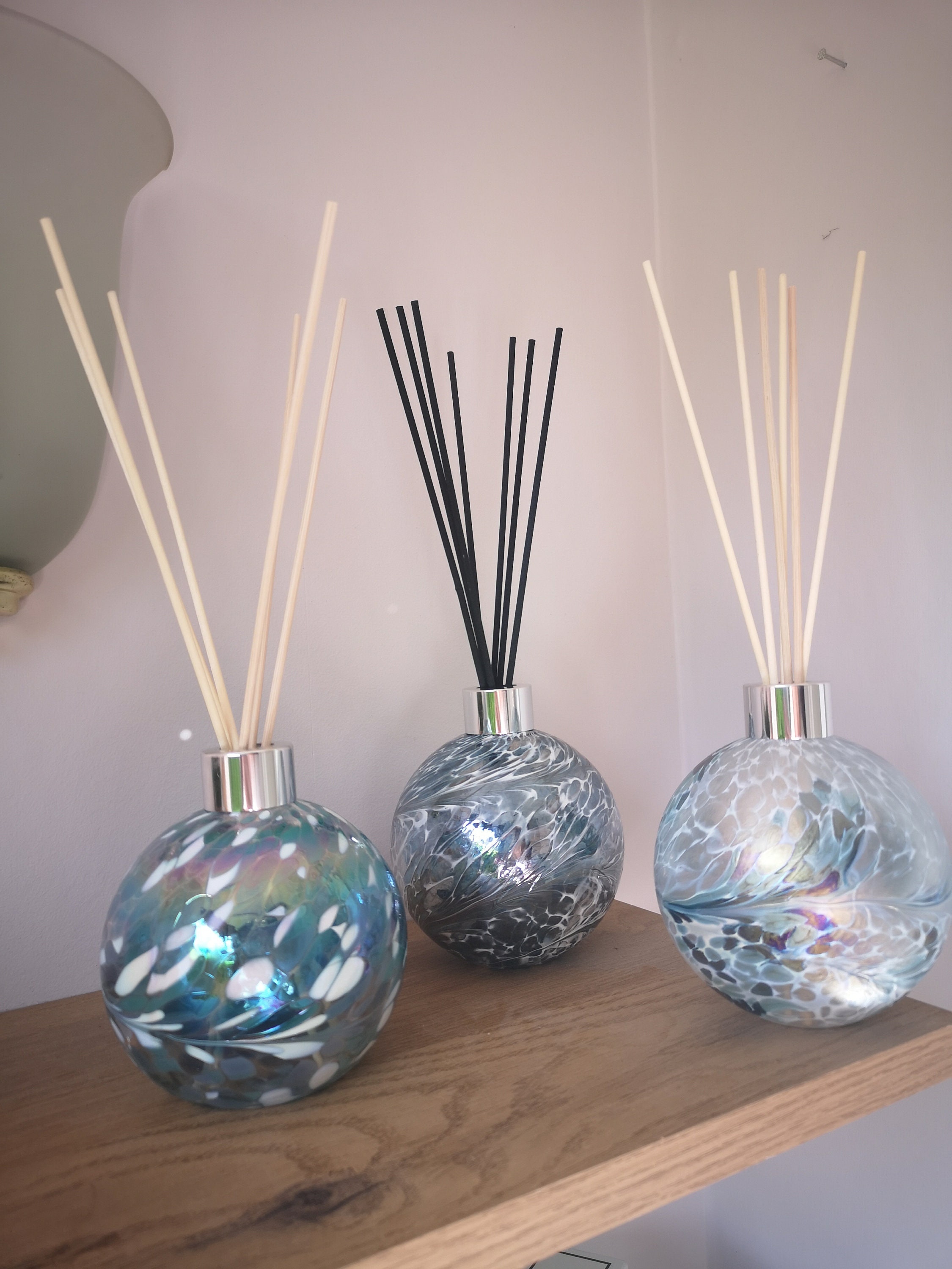 Luxury Reed Diffuser Mouthblown Glass Sphere Turquoise White Etsy UK