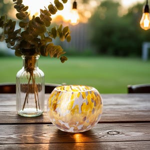 Mondgeblazen glazen ronde theelichthouder gekleurd glas