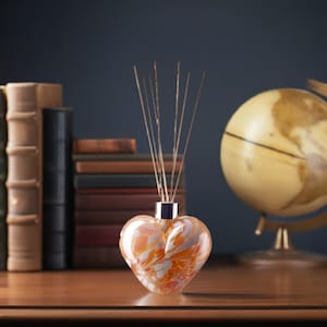Luxury Reed Diffuser Mouthblown Glass Heart Pink, Peach, Orange, White Design