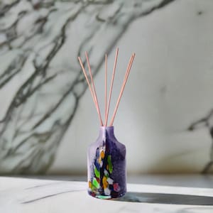 Reed Diffuser Mouth Blown Glass Open Cylinder Apothecary Design in Grey Multicoloured