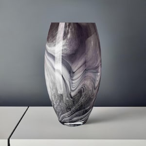 25cm and 32cm Mouth Blown Glass Tapered Vase White Grey Black Design