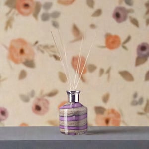 Small Reed Diffuser Mouth Blown Glass Cylinder Violet, Purple & Grey Design