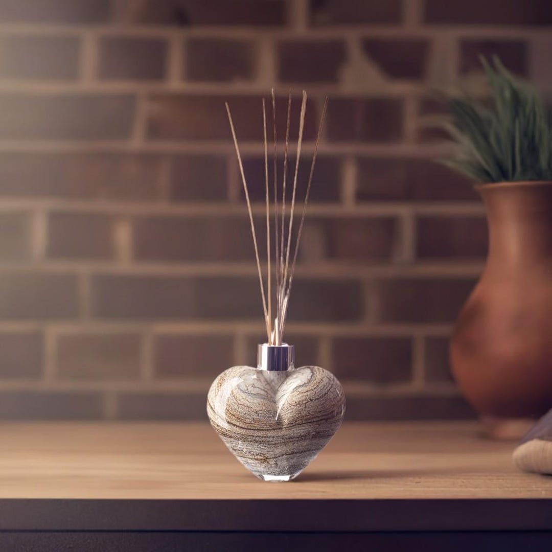 Luxury Reed Diffuser Mouthblown Glass Heart Beige & Brown Stone Design ...