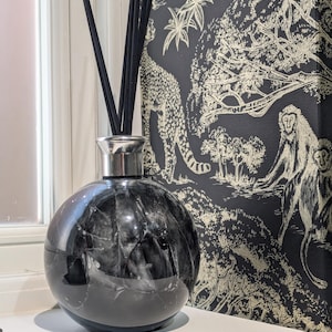 Reed Diffuser Mouth Blown Glass Sphere Black Grey Marble Effect Small 300ml/ Large 600ml Bottle
