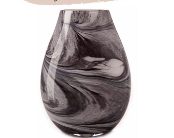 Luxury Mouth Blown Glass Oval Vase White Grey Black Design