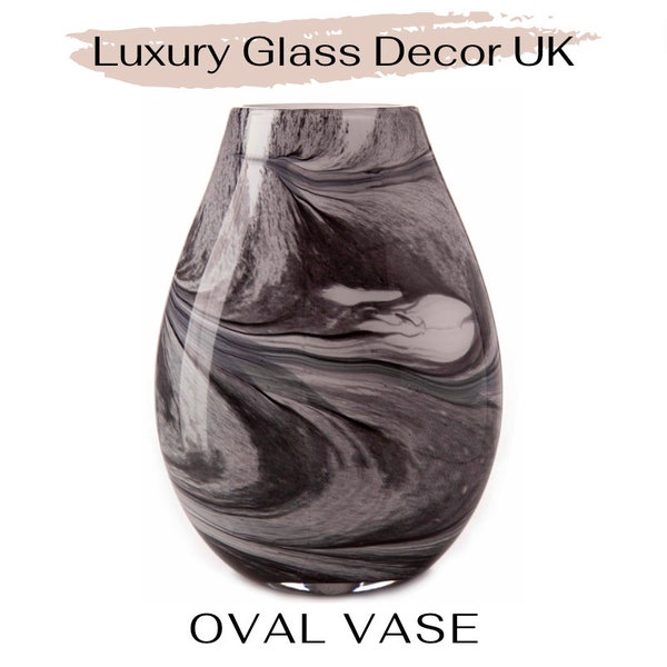 Luxury Mouth Blown Glass Oval Vase White Grey Black Design