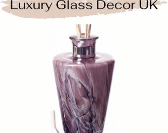 Luxury Reed Diffuser Mouth Blown Glass Conical Purple Violet Marble Effect