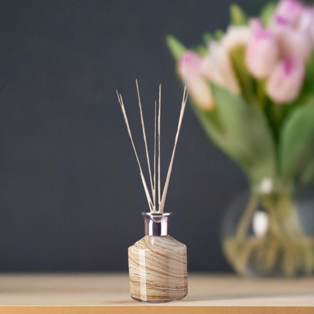 Small Reed Diffuser Mouth Blown Glass Cylinder Beige & Brown Design - Etsy