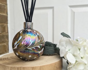 Luxury Reed Diffuser Mouth Blown Glass Sphere Gold Brown White Design