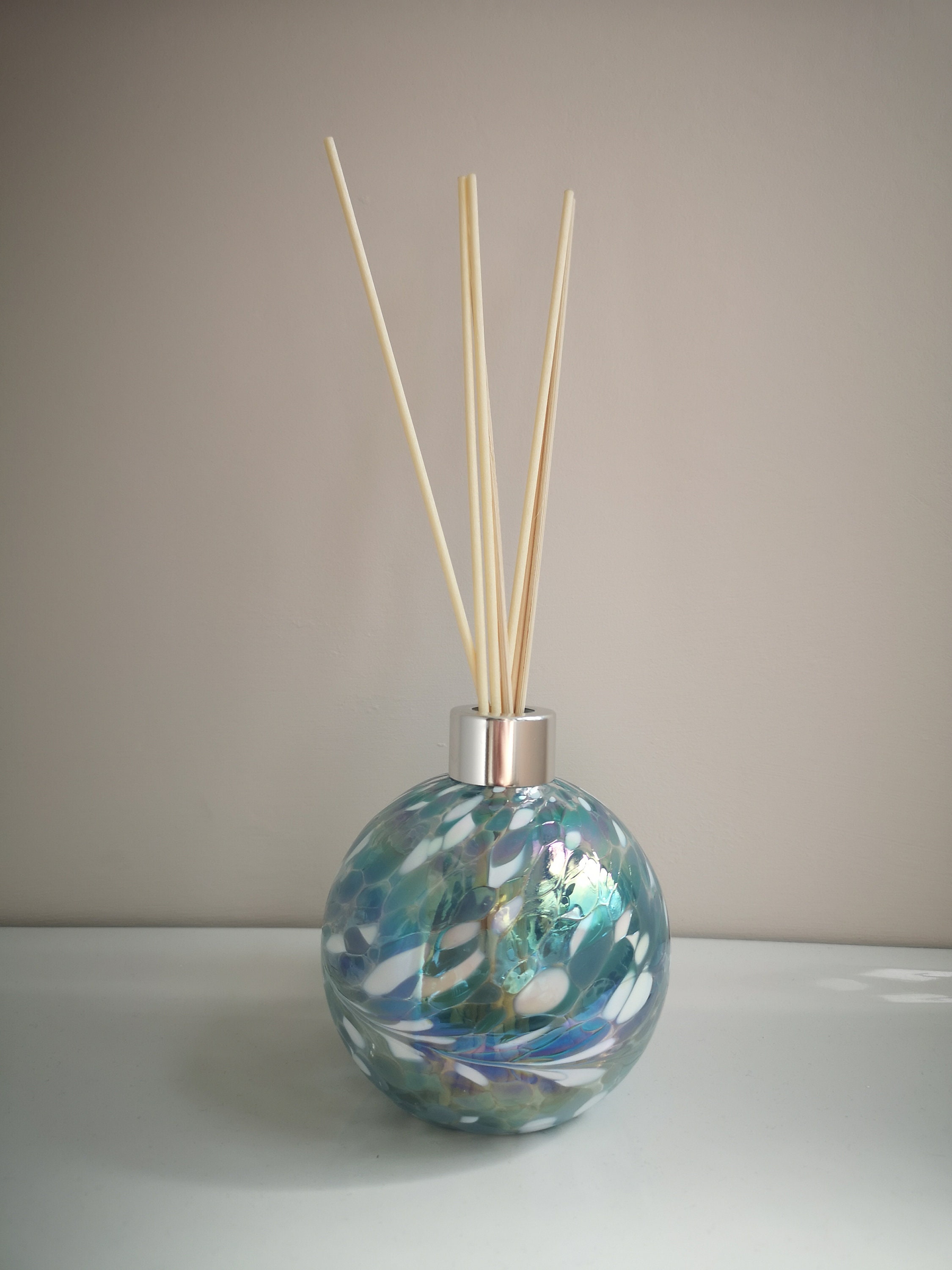 Luxury Reed Diffuser Mouthblown Glass Sphere Turquoise White Etsy Uk