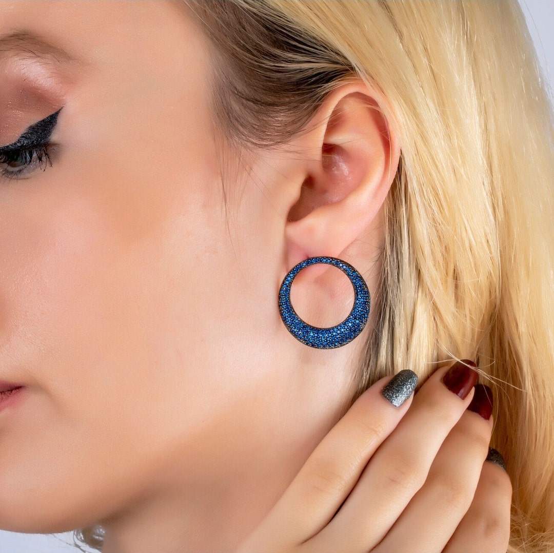 Sapphire Hoop Earrings in 14K Gold, Gemstone Earrings, Gold Sapphire