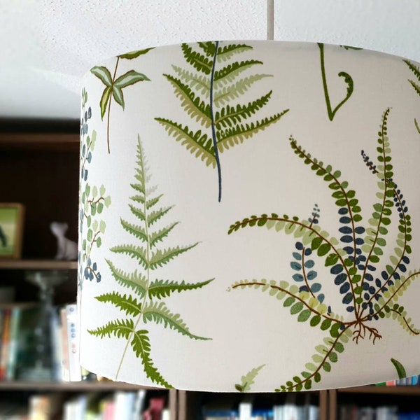 Bracken / Ferns / Botanical/ Drum Lampshades. Table and Ceiling. Swaffer Fabric.