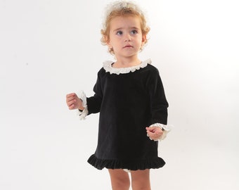 Baby Girl Velvet Dress, Toddler Black Vintage Dress, Gifts For Birthday