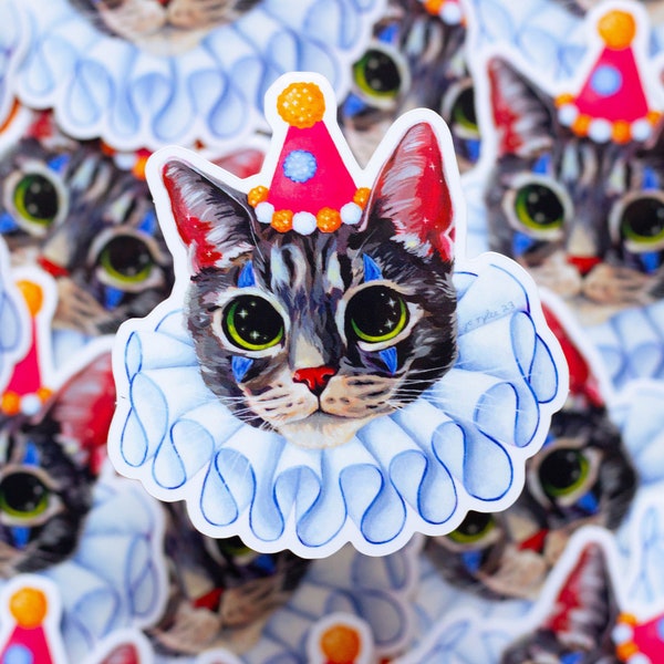 Rune, Cat in a Clown Costume – Waterproof Glossy Vinyl Sticker