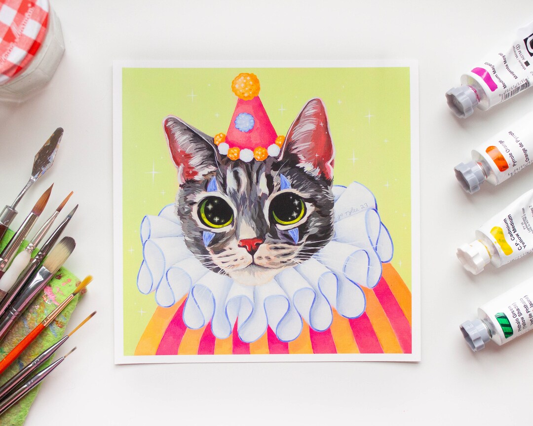 Rune, Cat in a Clown Costume – 8x8in. Giclée Fine Art Print - Etsy UK