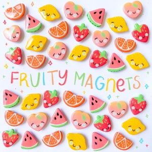 Fruity Magnets, Handmade Clay - 1.5in - Fruit Themed, Kitchen, Fridge