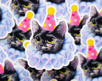 Lemon, Cat in a Clown Costume – Waterproof Glossy Vinyl Sticker