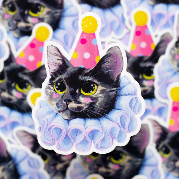 Lemon, Cat in a Clown Costume – Waterproof Glossy Vinyl Sticker