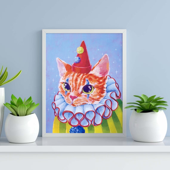Cat in a Clown Costume Print - 8x10in - Home Decor Wall Art
