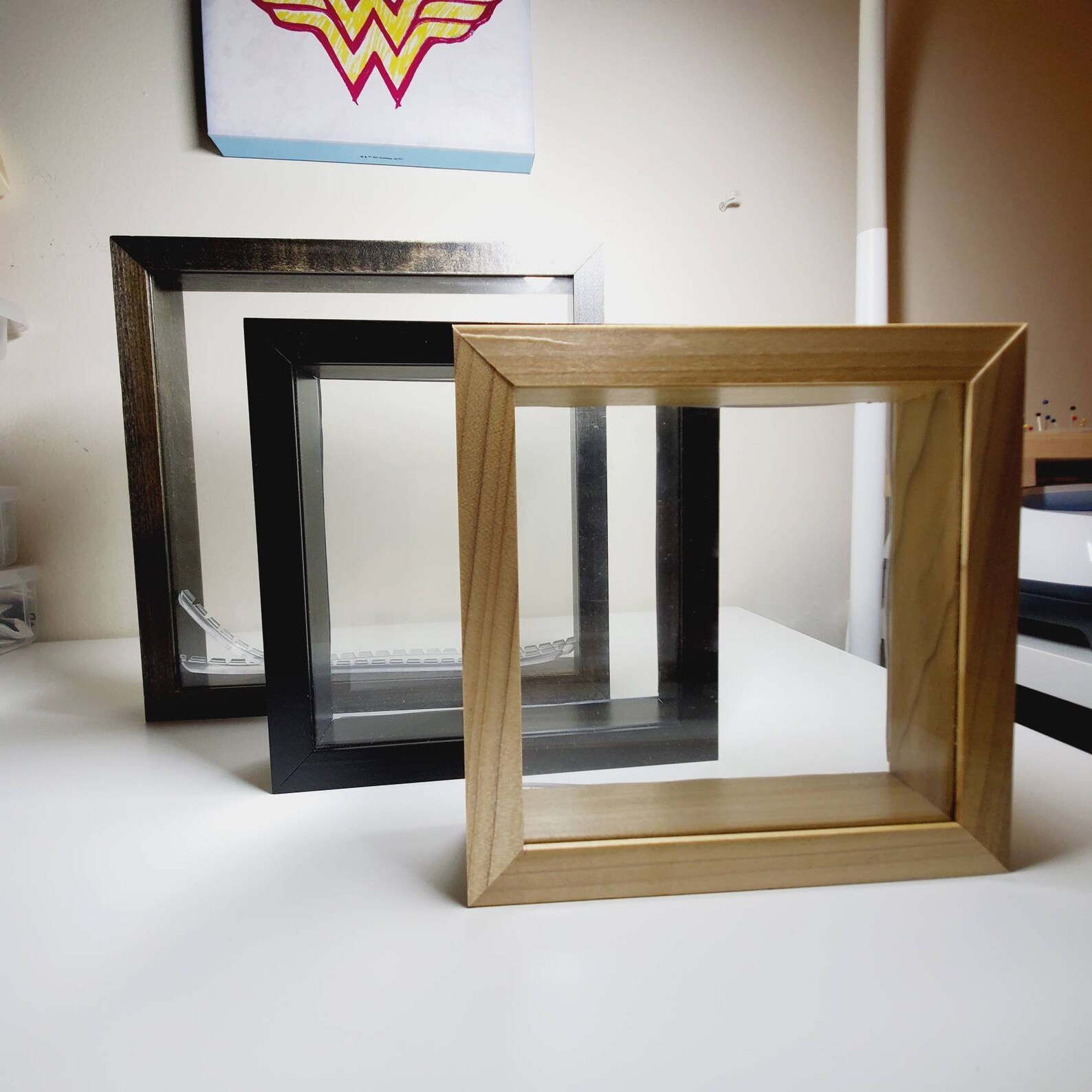 Doppelseitige Glas Shadow Box Echtes Holz Handgefertigt in Etsy