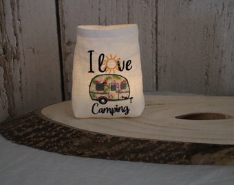 Light bag with caravan embroidered from white linen | Light bag | Light sachet | Linen sachet | Light