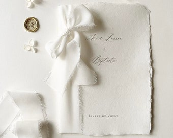 Livret de vœux, messe - Papier artisanal fait à la main et ruban - Mariage - Format A5