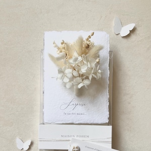 Demande marraine, annonce naissance, grossesse, maman, mamie, grands-parents - Carte fleurs séchées et papier artisanal - Écrin cadeau