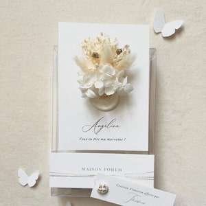 Demande témoin de mariage, demoiselle d’honneur, marraine, parrain - Carte fleurs séchées et cachet de cire - Écrin