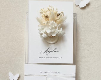 Demande témoin de mariage, demoiselle d’honneur, marraine, parrain - Carte fleurs séchées et cachet de cire - Écrin