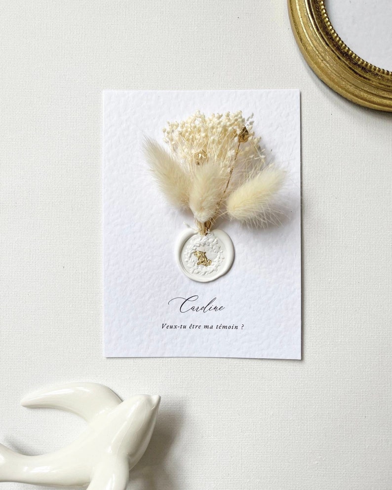 Carte Veux-tu être ma témoin Demande de témoin de mariage, papier martelé, fleurs séchées et cachet de cire image 2