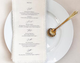 Menù matrimonio, battesimo - Menù in tessuto - Tessuto in cotone e lino, calligrafia moderna