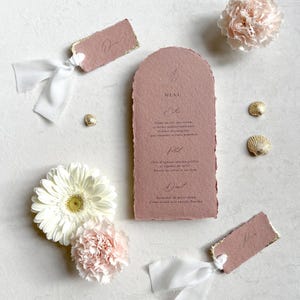 Menù matrimonio, battesimo, evento - Arche Menu - Carta fatta a mano, carta di cotone e calligrafia moderna - Terracotta
