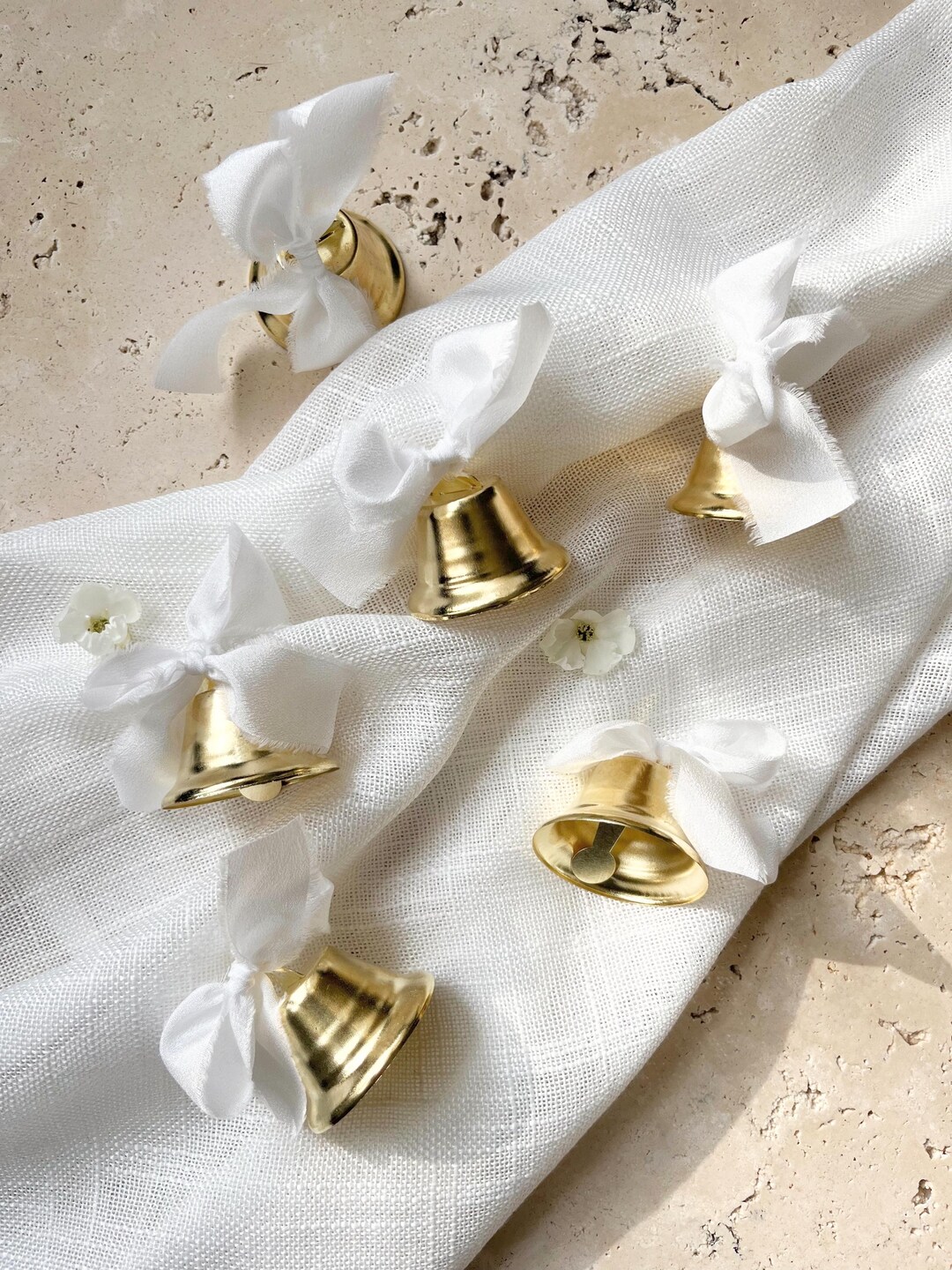 Gold Bells and White Ribbon - Wedding - Small Wedding Bells for Guests ...