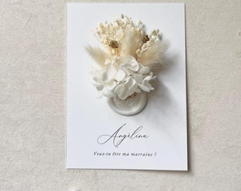Veux-tu être ma témoin ? Annonce témoin de mariage, demoiselle d’honneur, marraine, parrain - Carte fleurs séchées et cachet de cire