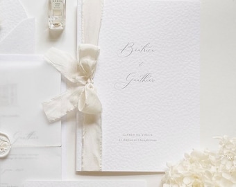 Booklet of wishes, mass - Wedding, Baptism - Old hammered paper, real silk ribbon and modern calligraphy