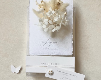 Demande marraine, témoin mariage, carte papier artisanal, papier coton et fleurs séchées - Annonce marraine, témoin, demoiselle d’honneur