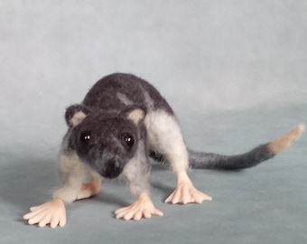 Needle Felted Yapok Figurine: Handmade Water Opossum Replica