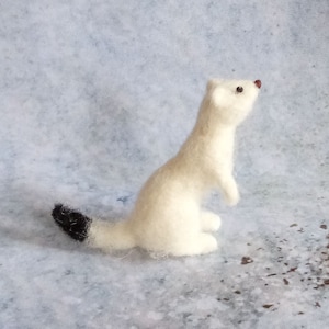 Stoat needle felted figurine ermine winter coat figure